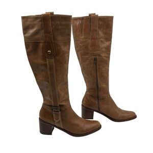 Aldo Brown Leather Block Heel Riding Boots Size 39 Women’s